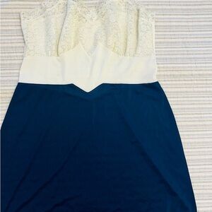 Strapless Two-Tone Lace Bodice Dress in Cream and Navy